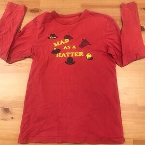 Mini Boden Kids Red "Mad as a Hatter" Long Sleeve Tee Size 9-10
